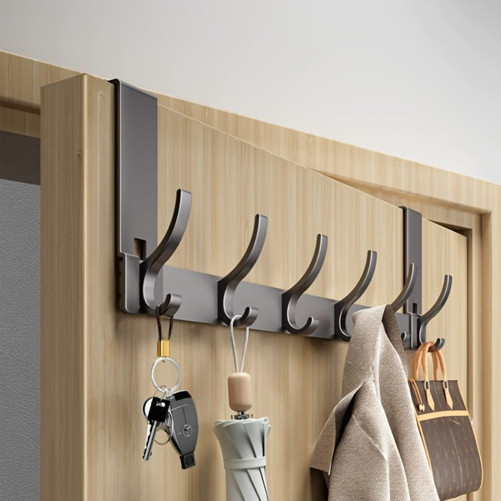 Coat Rack Over the Door Aluminum Alloy Multi Hook Rigid Storage Rail