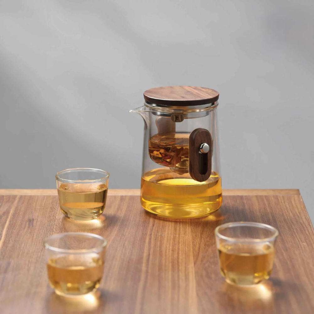 Travel Glass Tea Set, Portable Teapot Kettle With 3 Glass Cups & Travel Case
