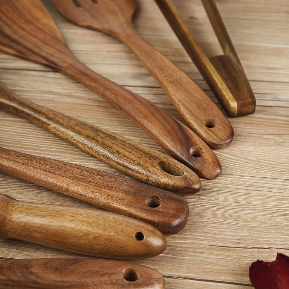 Wooden Utensil Kitchen Set, Complete Teak Set With 7pcs Or 10pcs