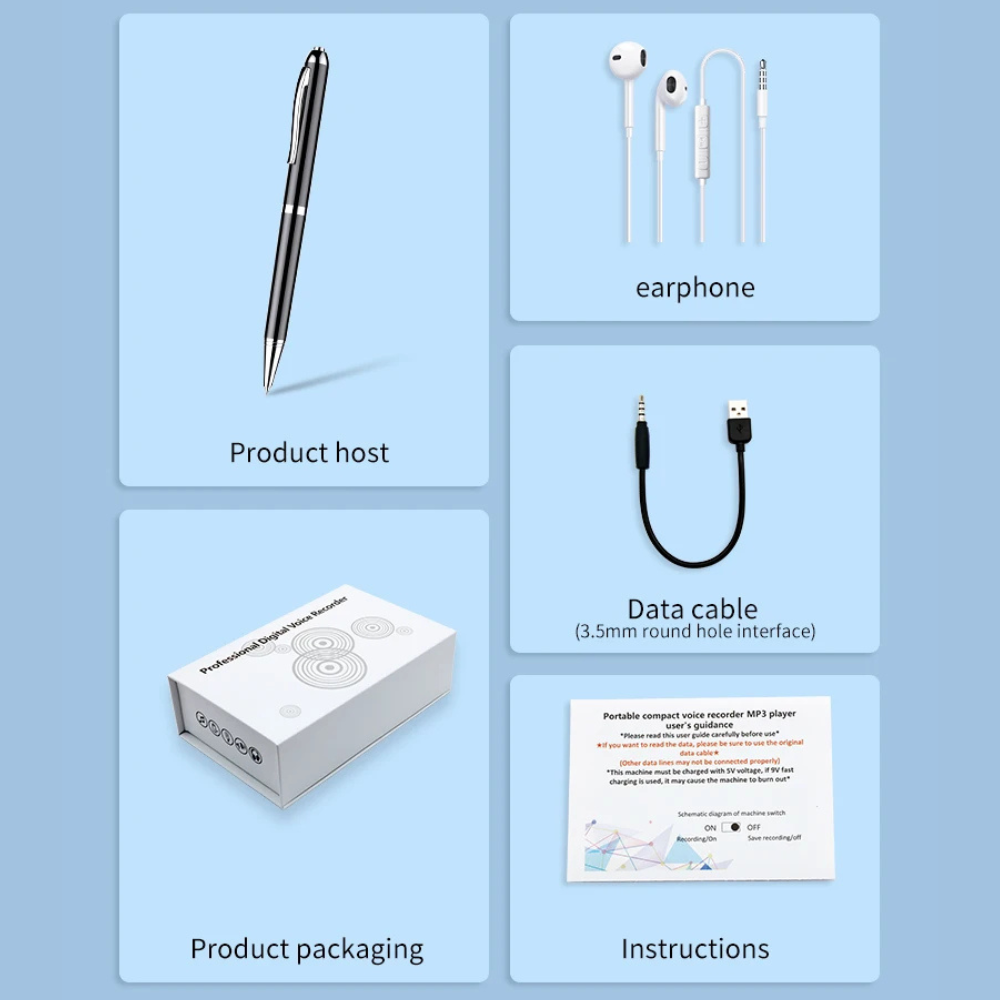 Voice Recorder Pen with Voice Activation and DSP Noise Reduction Output