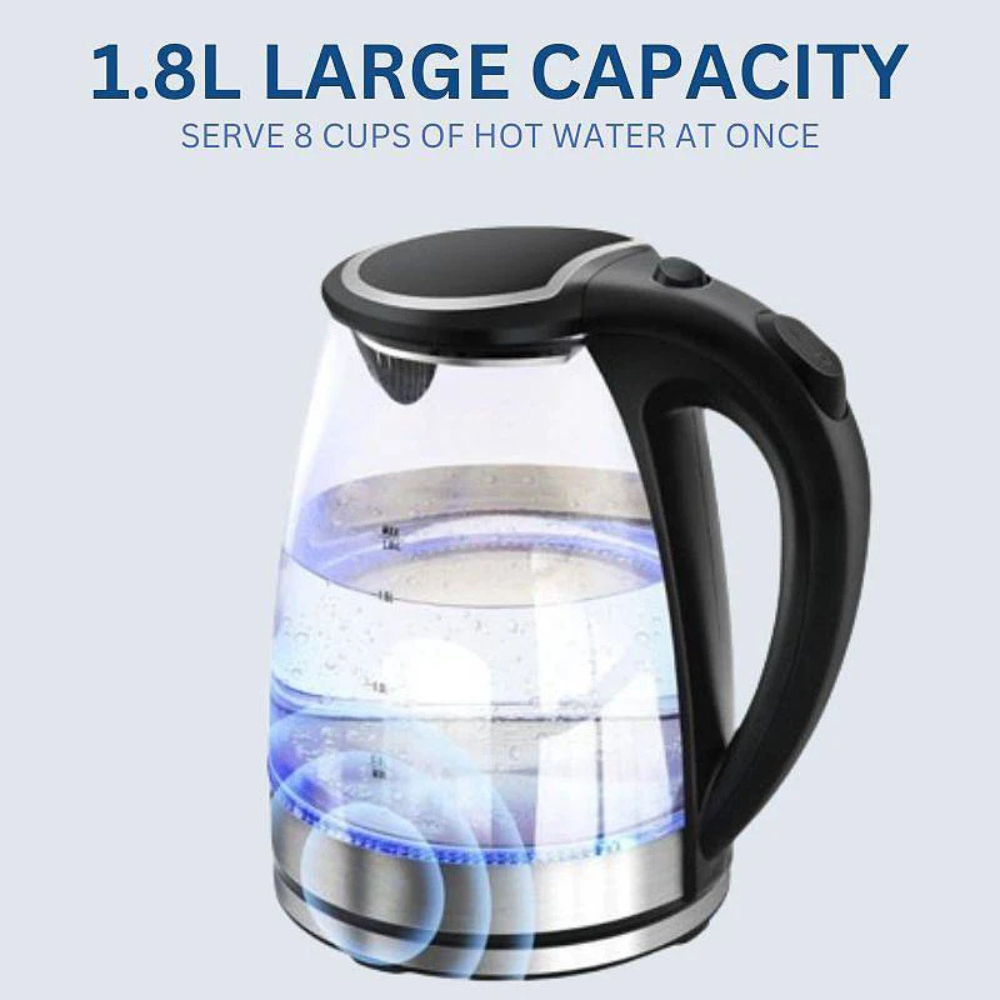 Electric Tea Kettle 1.8L Cordless Borosilicate Glass with Blue LED Light