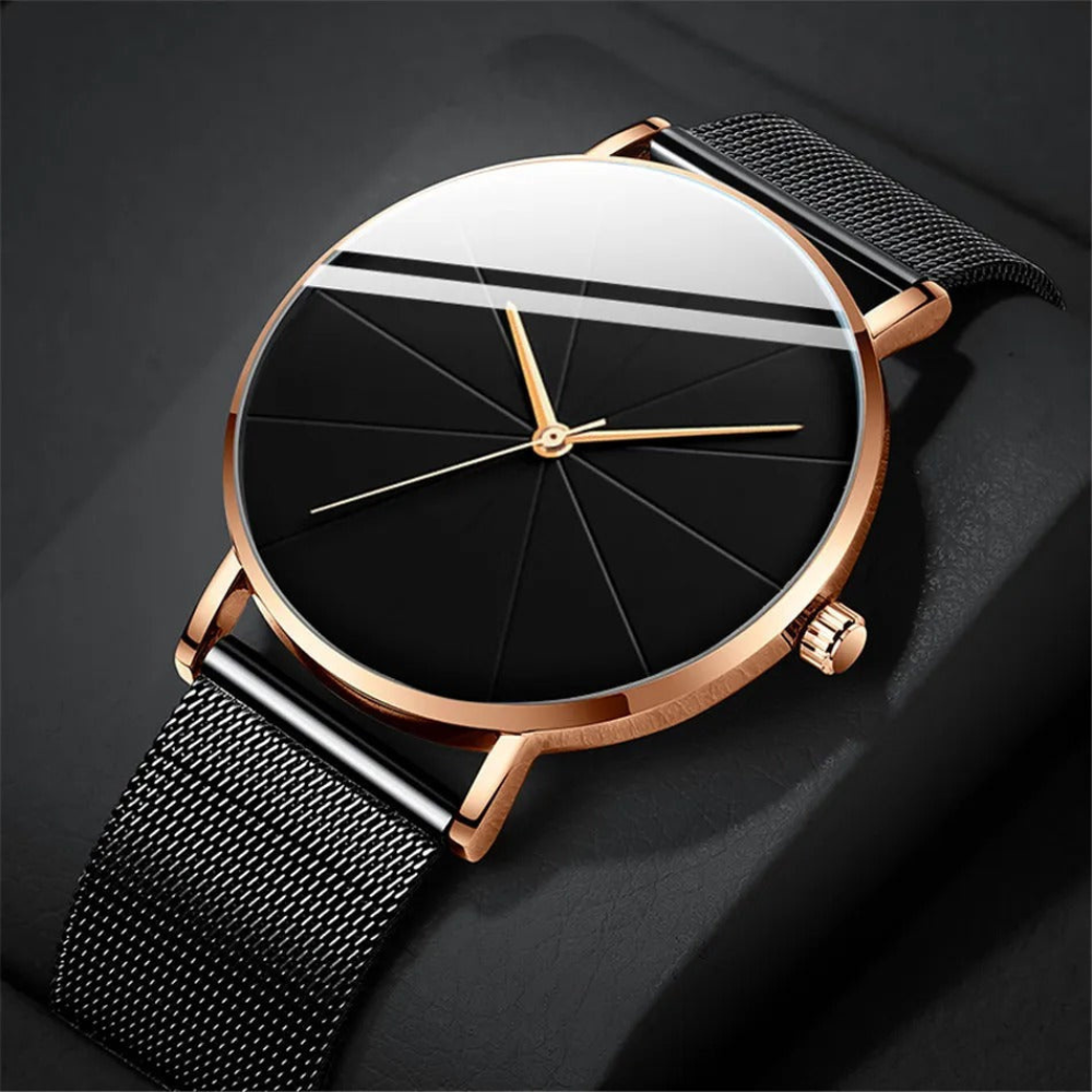 Quartz Watch with Analog Baton Dial Timepiece - Stainless Steel Case