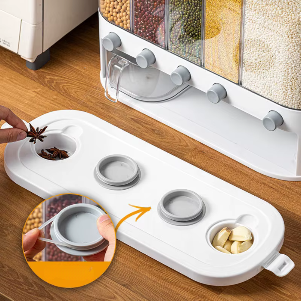 Multi-Compartment Airtight Grain Storage Container, Kitchen Dispenser Pantry Organiser