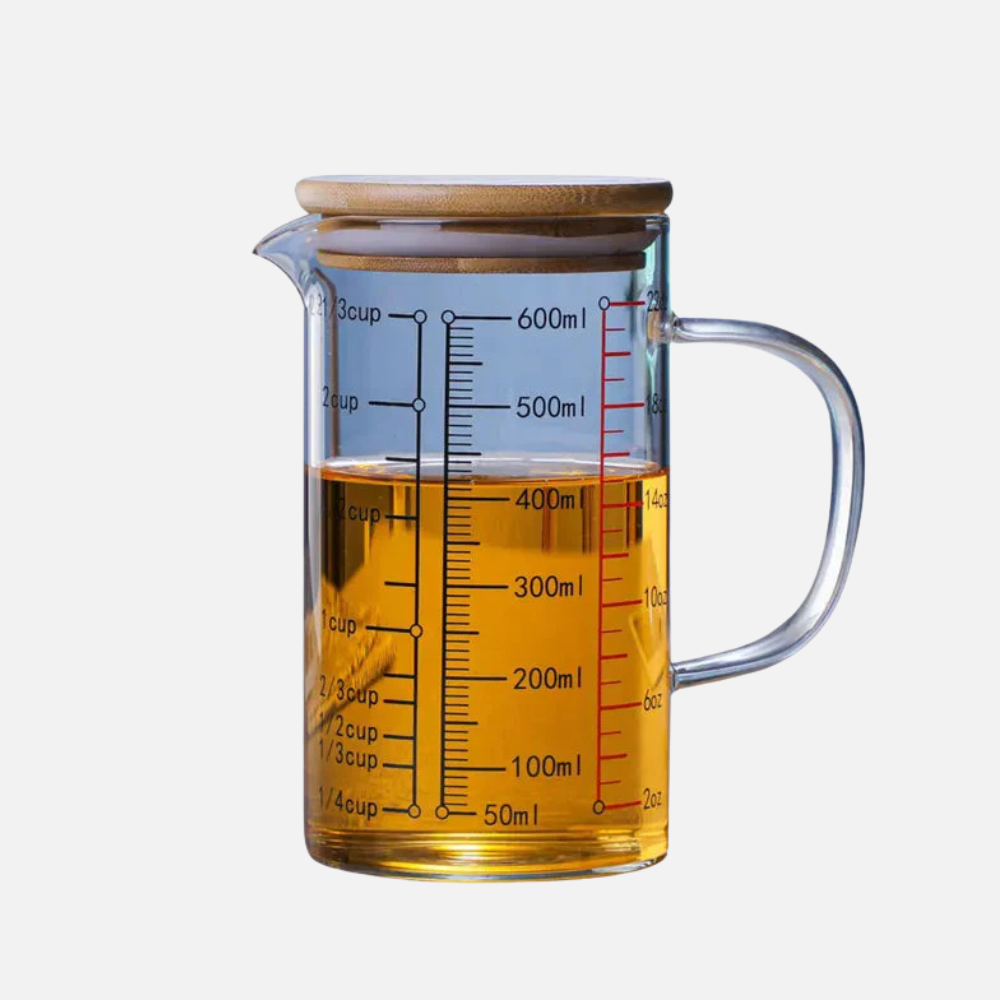 High Borosilicate Glass Measuring Cup, Cooking Measuring Cup - Glass Cups with Lid, Glass Lid and Bamboo Lid