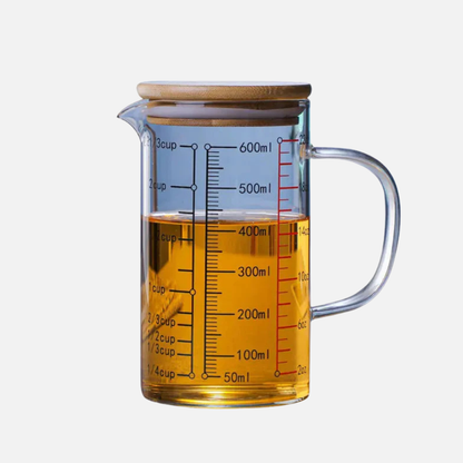 High Borosilicate Glass Measuring Cup, Cooking Measuring Cup - Glass Cups with Lid, Glass Lid and Bamboo Lid