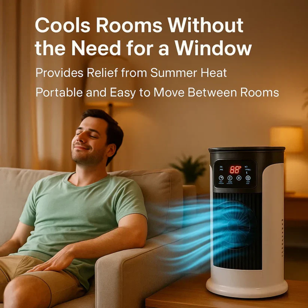 Portable Room Air Conditioner - Windowless 6-Speed Unit on Wheels