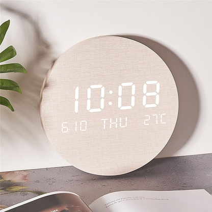 Digital Wall Clock with LED Display and Rechargeable Battery - 7.68" Diameter