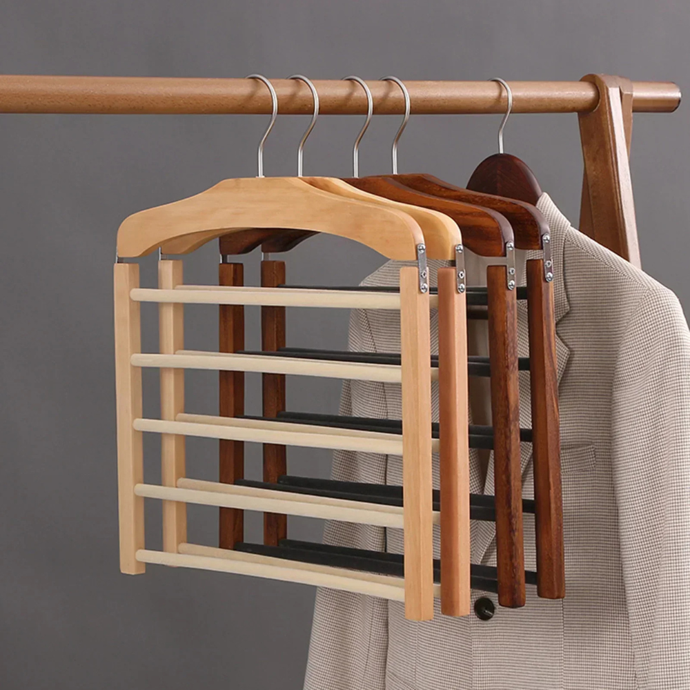 Pants Hanger Multi Bar Solid Wood Space Saving Closet Organizer Rack