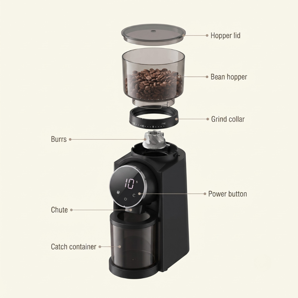 Conical Burr Grinder with Digital Touch Screen and 25 Grind Settings