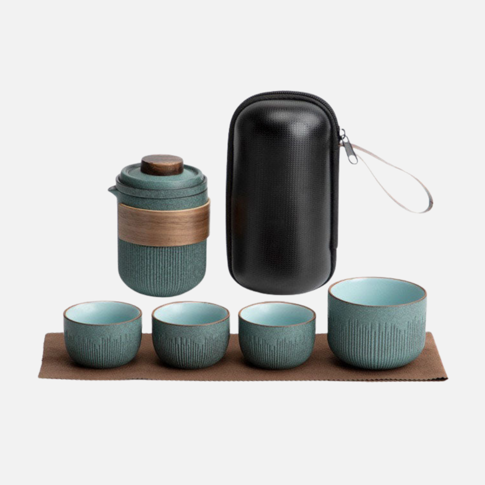 Portable Tea Set For Travel, Bluestone Glazed Style Set
