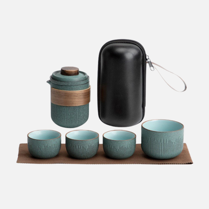 Portable Tea Set For Travel, Bluestone Glazed Style Set