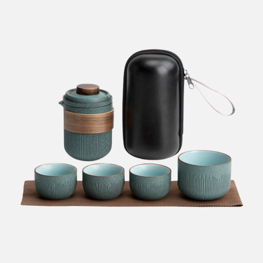 Portable Tea Set For Travel, Bluestone Glazed Style Set