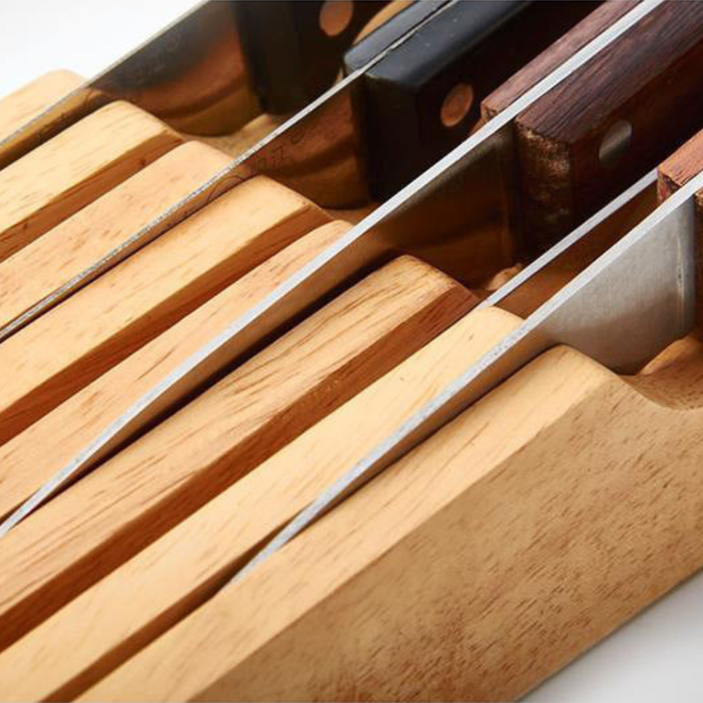 Horizontal Kitchen Knife Holder - Drawer or Countertop Knife Storage