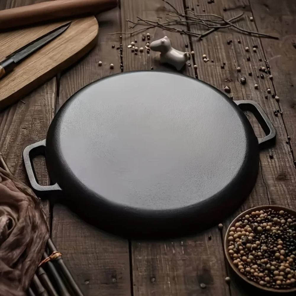 Cast Iron Skillet Pan Griddle Round Multi Cooking Surface with Dual Handles