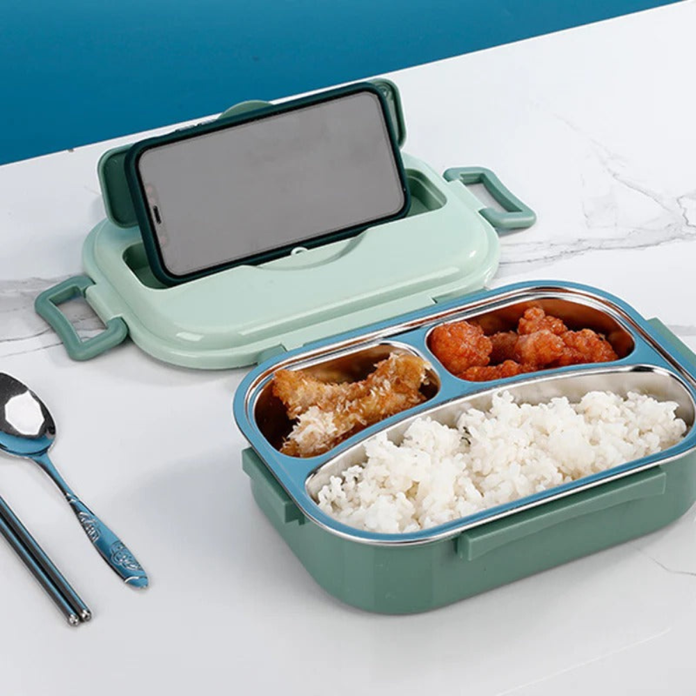 Thermal Lunch Box With 4 Leakproof Compartments & Sealed Pot Stainless Steel
