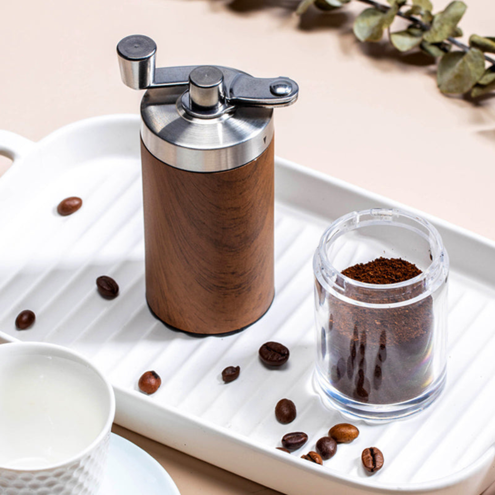 Manual Coffee Grinder with Adjustable Grinding and Wood Grain Finish