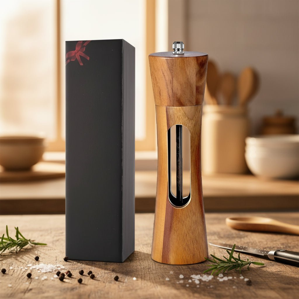 Salt & Pepper Shaker Manual Wooden Mill Set with Adjustable Ceramic Grinder