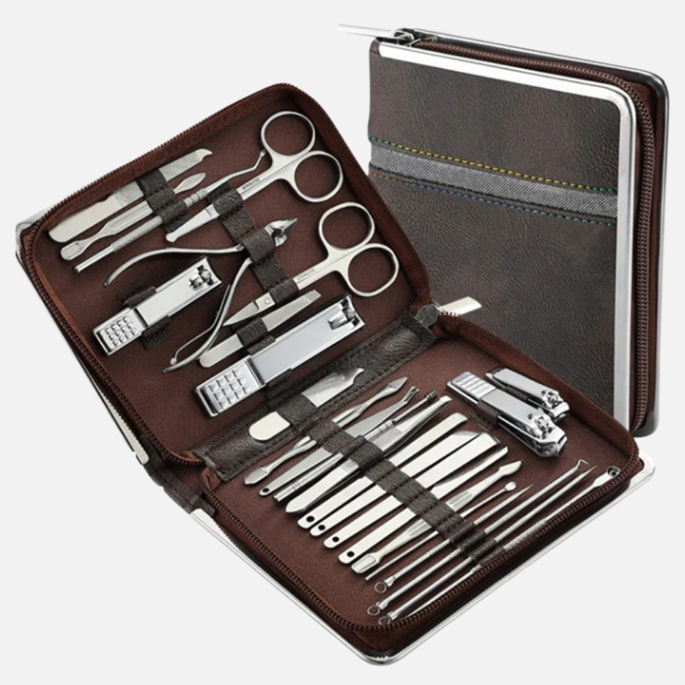 Mens Thick Nail Clipper 26 Piece Grooming Set With Case