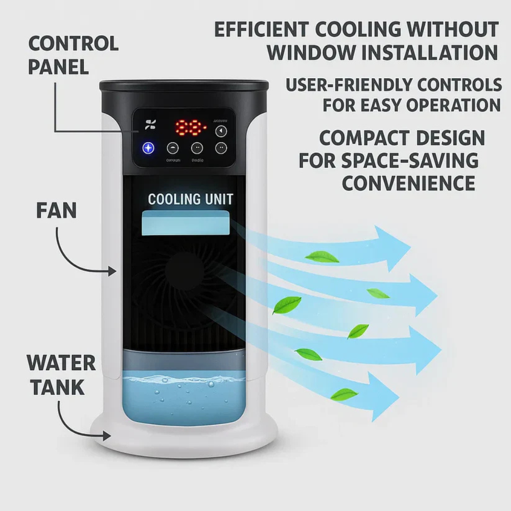 Portable Room Air Conditioner - Windowless 6-Speed Unit on Wheels