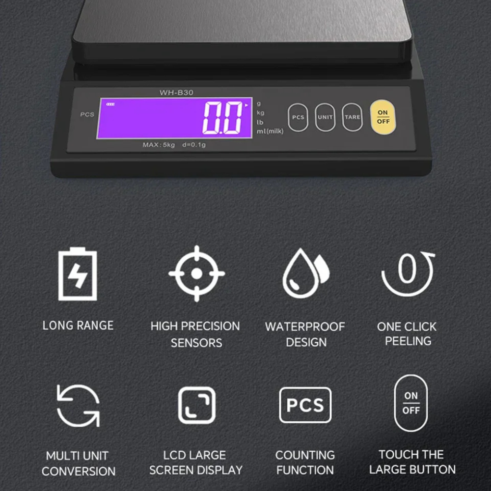 Digital Kitchen Scale IP67 Washable Rechargeable 5kg or 10kg Precision