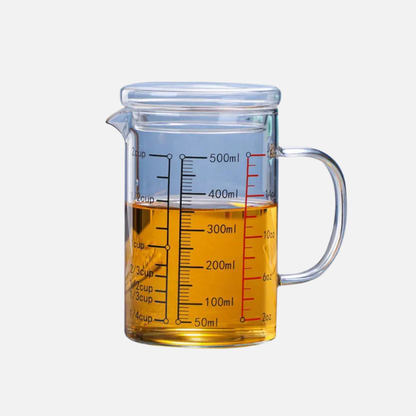 High Borosilicate Glass Measuring Cup, Cooking Measuring Cup - Glass Cups with Lid, Glass Lid and Bamboo Lid