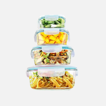 Glass Food Storage Containers Airtight 4 Pcs Set for Meal Prep, Gym and Work