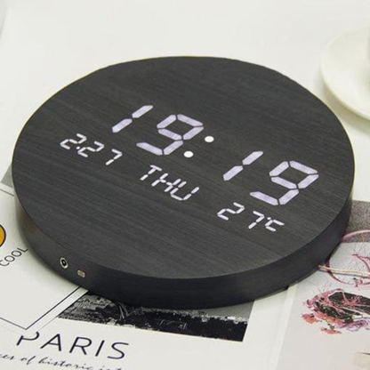 Digital Wall Clock with LED Display and Rechargeable Battery - 7.68" Diameter