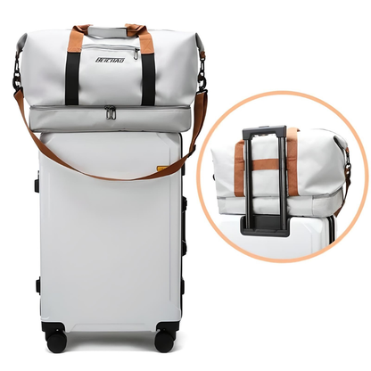 Travel Duffle Bag with Shoe Compartment, Wet Dry Separator and Trolley Strap