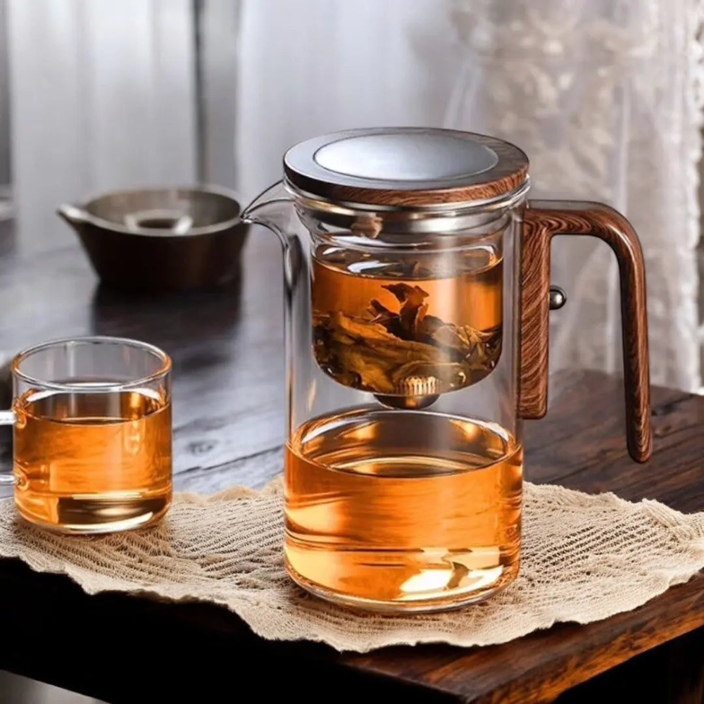Magnetic Filtration Glass Teapot, Tea Kettle With Filter & Wooden Handle