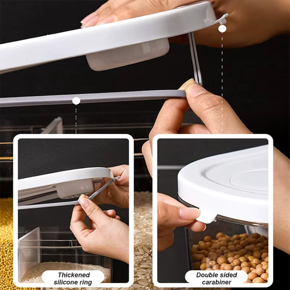 Multi-Compartment Airtight Grain Storage Container, Kitchen Dispenser Pantry Organiser