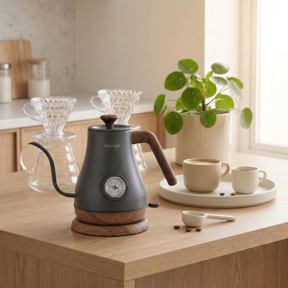 Stainless Steel Electric Tea Kettle with Gooseneck Spout and Thermostat Regulation