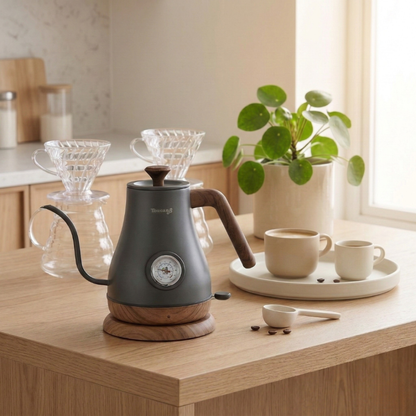 Stainless Steel Electric Tea Kettle with Gooseneck Spout and Thermostat Regulation
