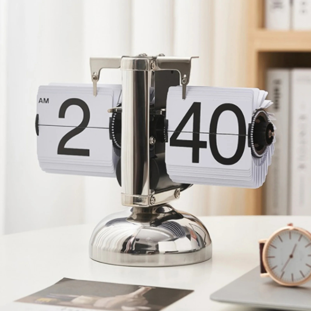 Retro Mens Flip Clock With Stainless Steel Frame