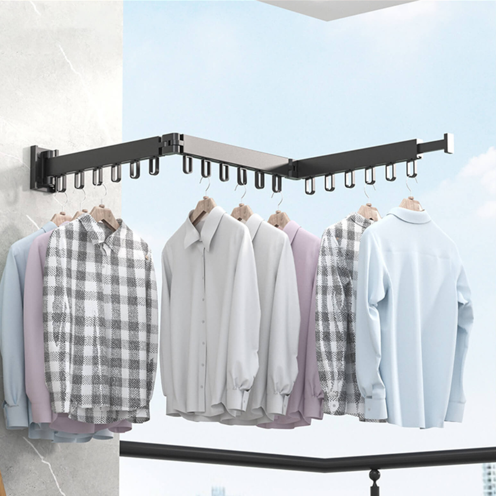 Clothes Drying Rack Wall Mounted Folding Space Aluminum Triple Arm Hanger