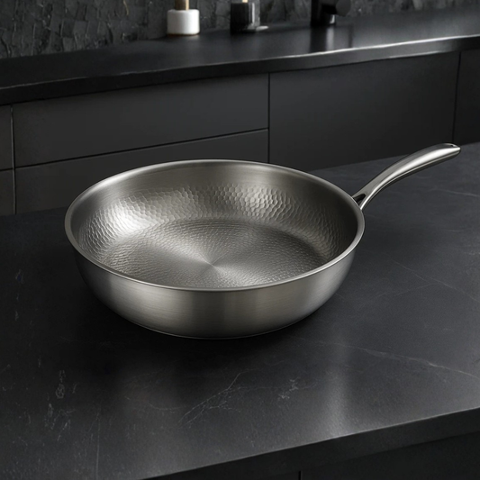 Silver Sauté Frying Pan - Hammered Titanium Alloy