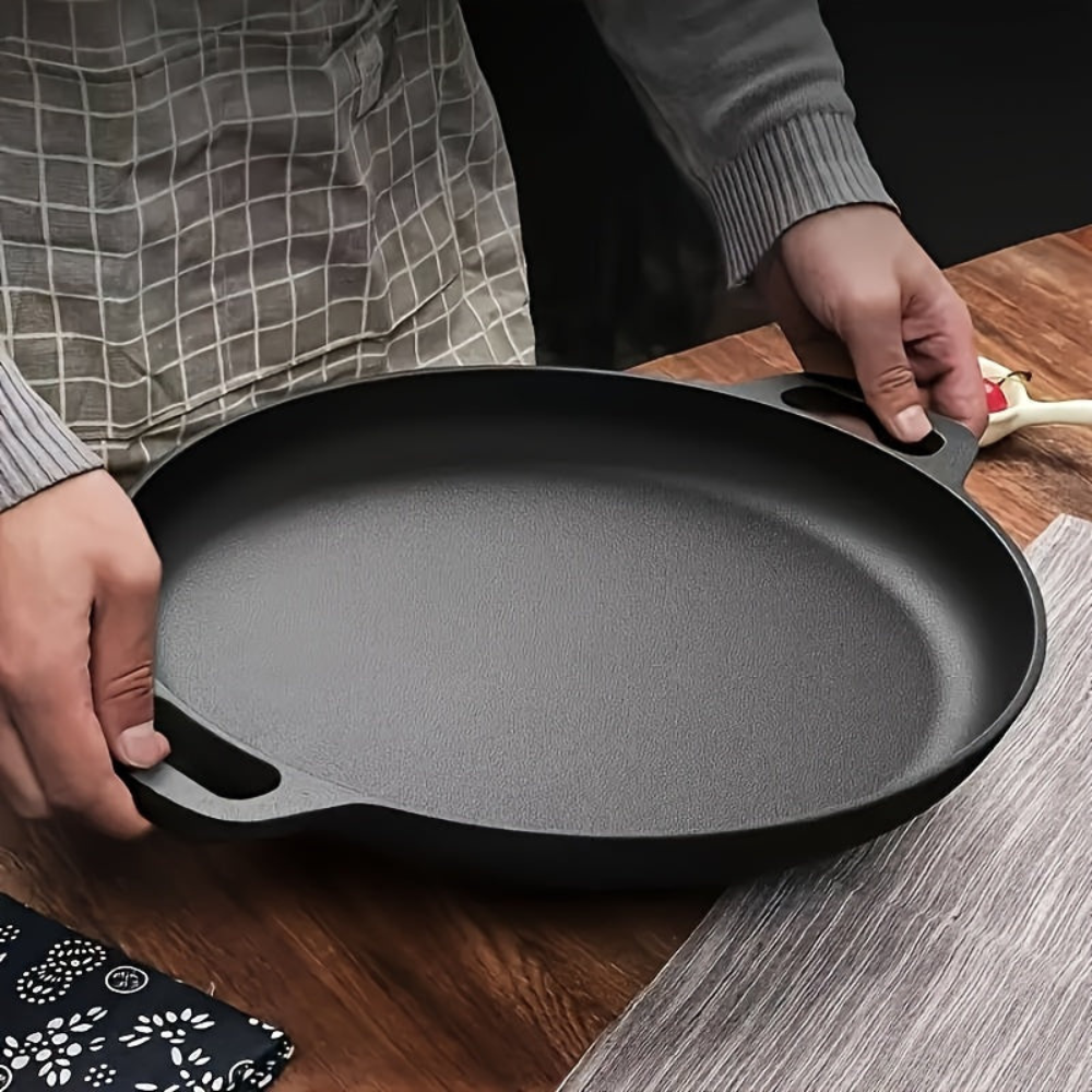 Cast Iron Skillet Pan Griddle Round Multi Cooking Surface with Dual Handles