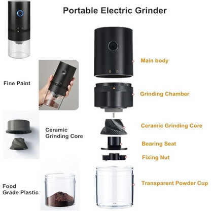 Electric Coffee Grinder Portable Type C Rechargeable Ceramic Burr Mill