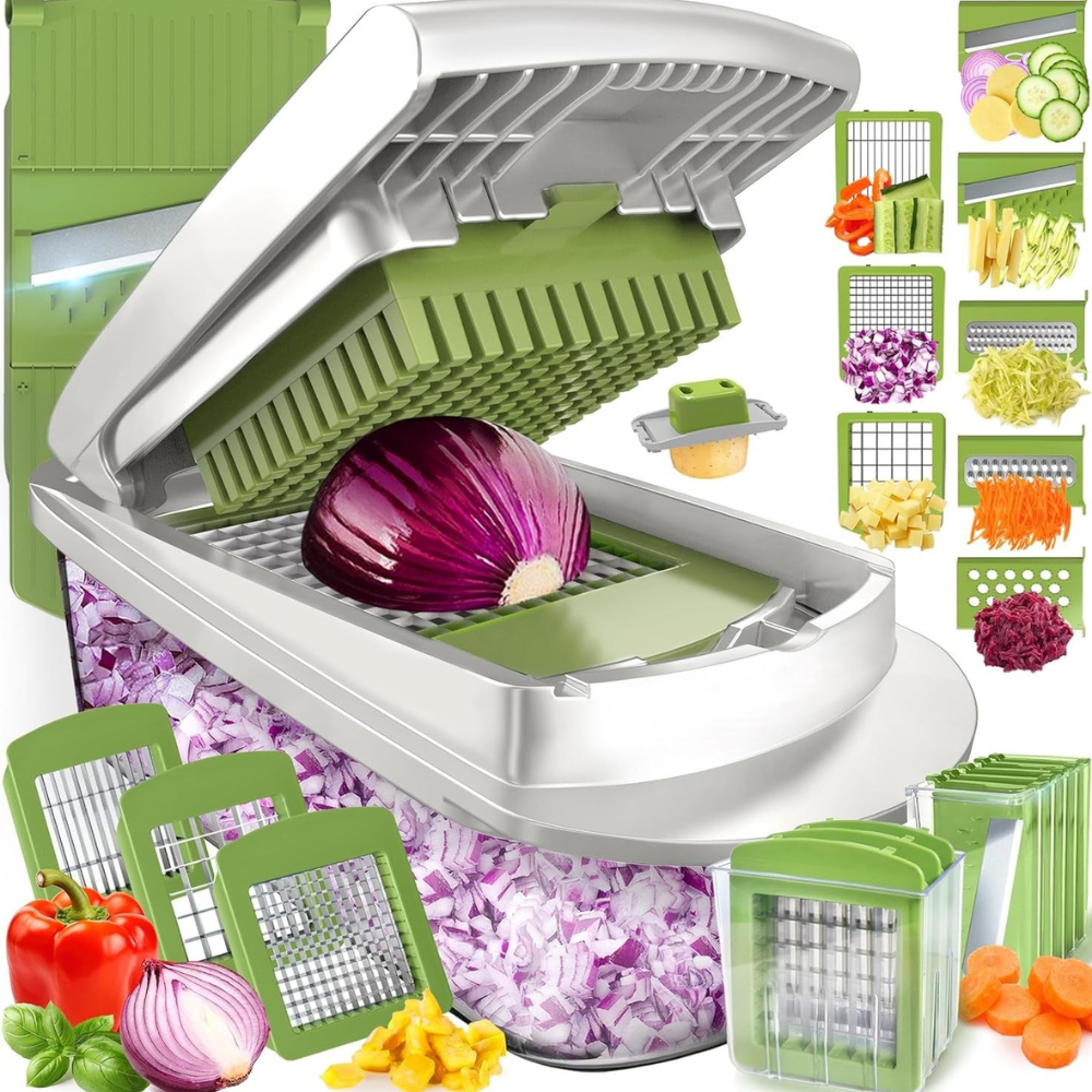 Vegetable Slicer with 8 Blades, 10-in-1 Chopper For Faster Cutting and Grating