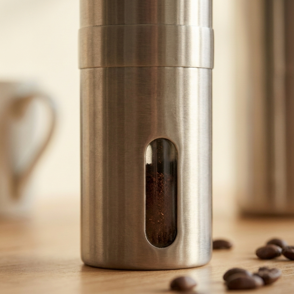 Manual Coffee Grinder with Conical Burr Mechanism and Foldable Handle