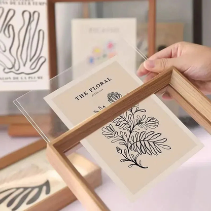 Picture Frame Floating Wood Display Holder for Photos and Art Prints