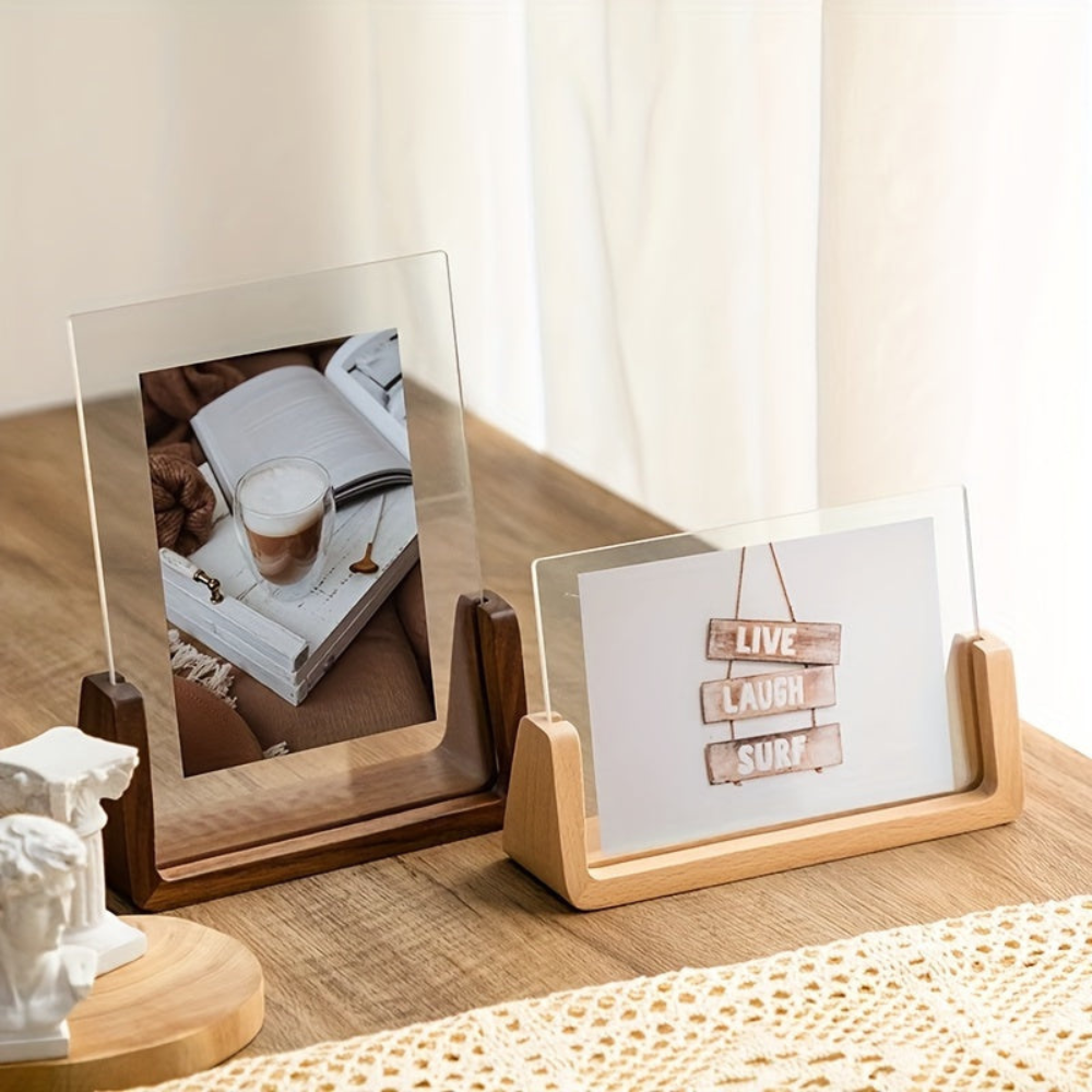 Wood Picture Frames Acrylic U Shaped Base for Vertical or Horizontal Desk Display