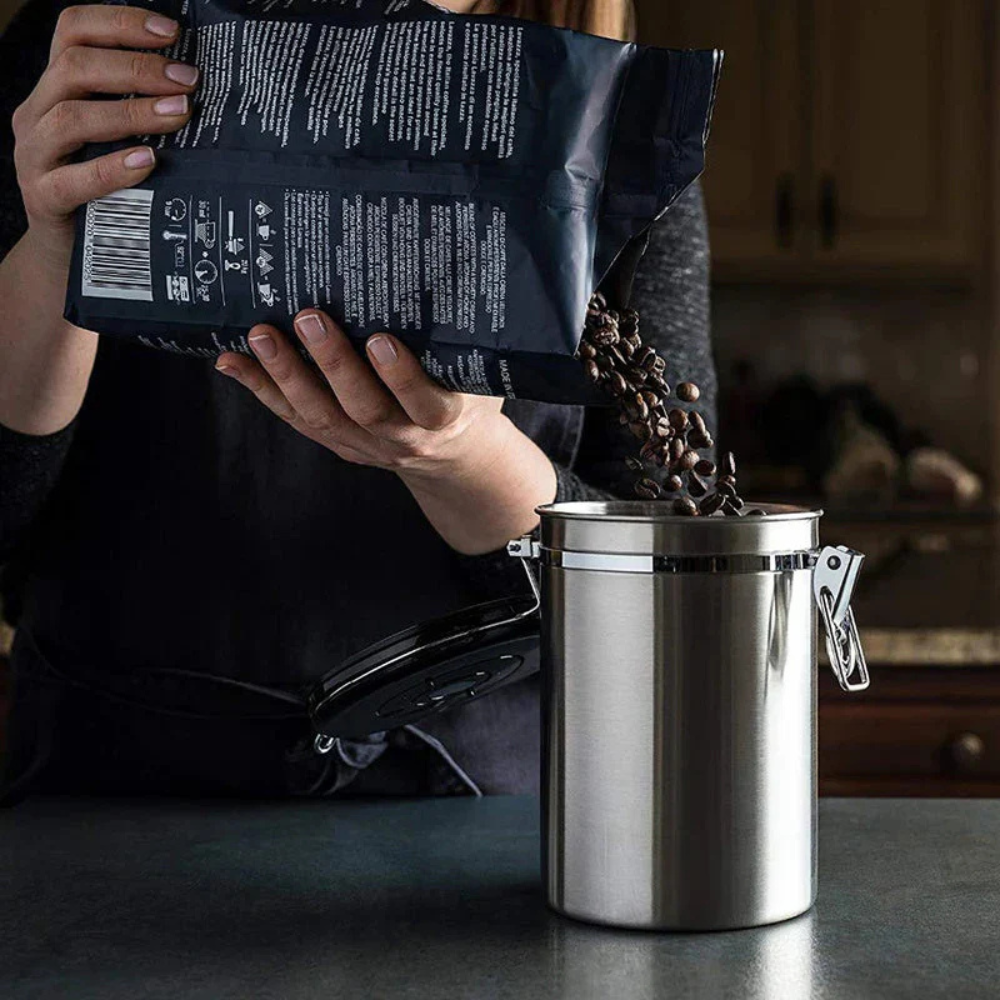 Air Tight Coffee Container with CO2 Valve, Date Tracking Calendar and Scoop