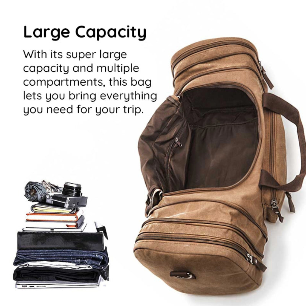 Canvas Duffle Bag Large Travel Weekender Pack with Rugged Shoulder Strap