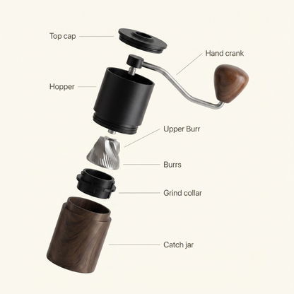 Manual Coffee Grinder with Conical Burr and Long Curved Crank Handle