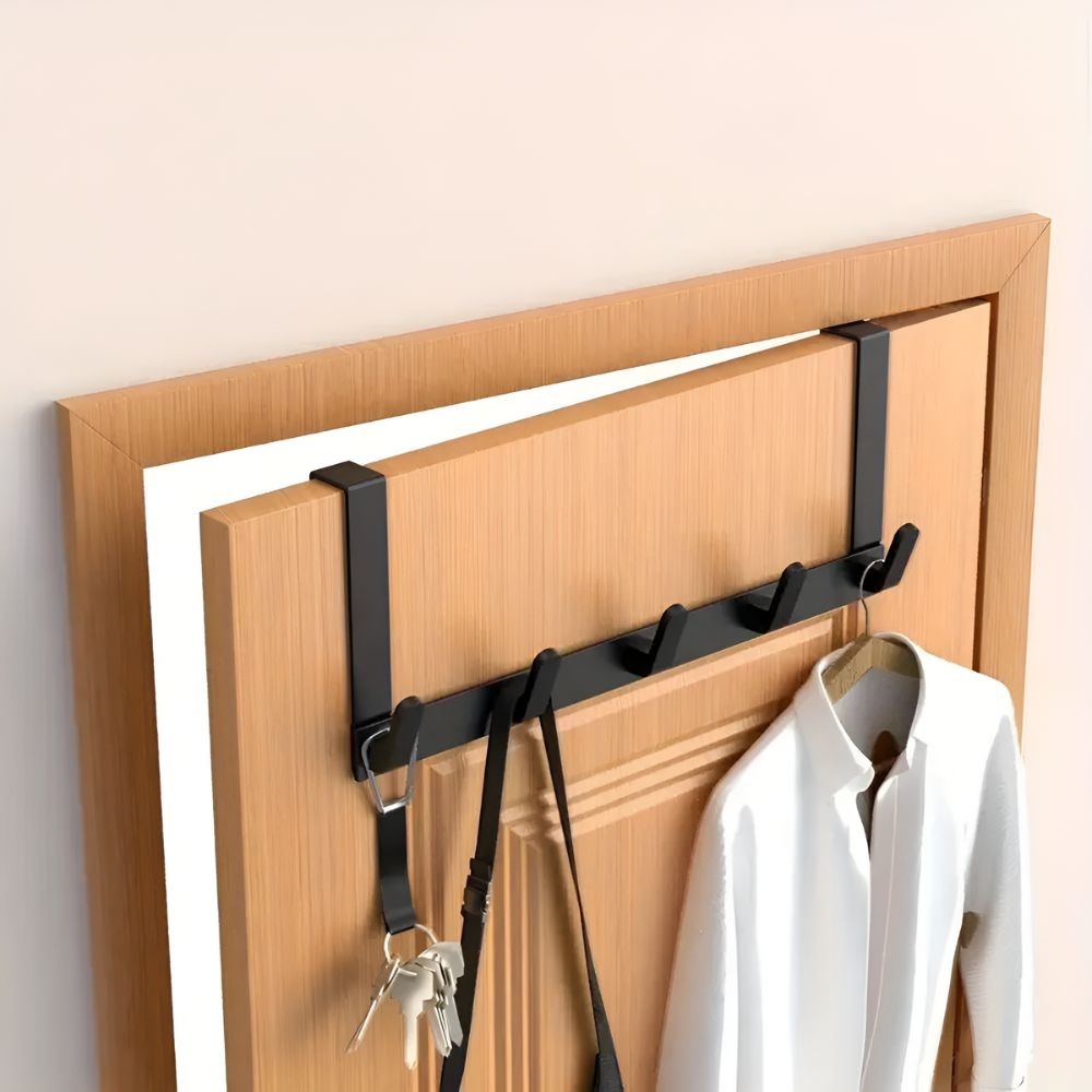 Over the Door Coat Rack with 5 Alloy Steel Utility Storage Hooks