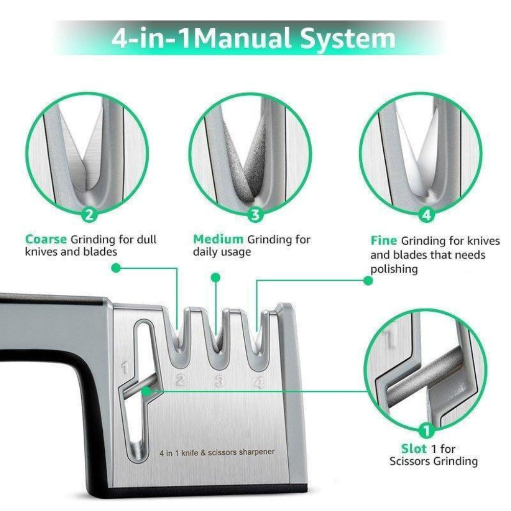 Knife Sharpener 4 in 1 Manual Pull-Through Tool for Blades and Scissors