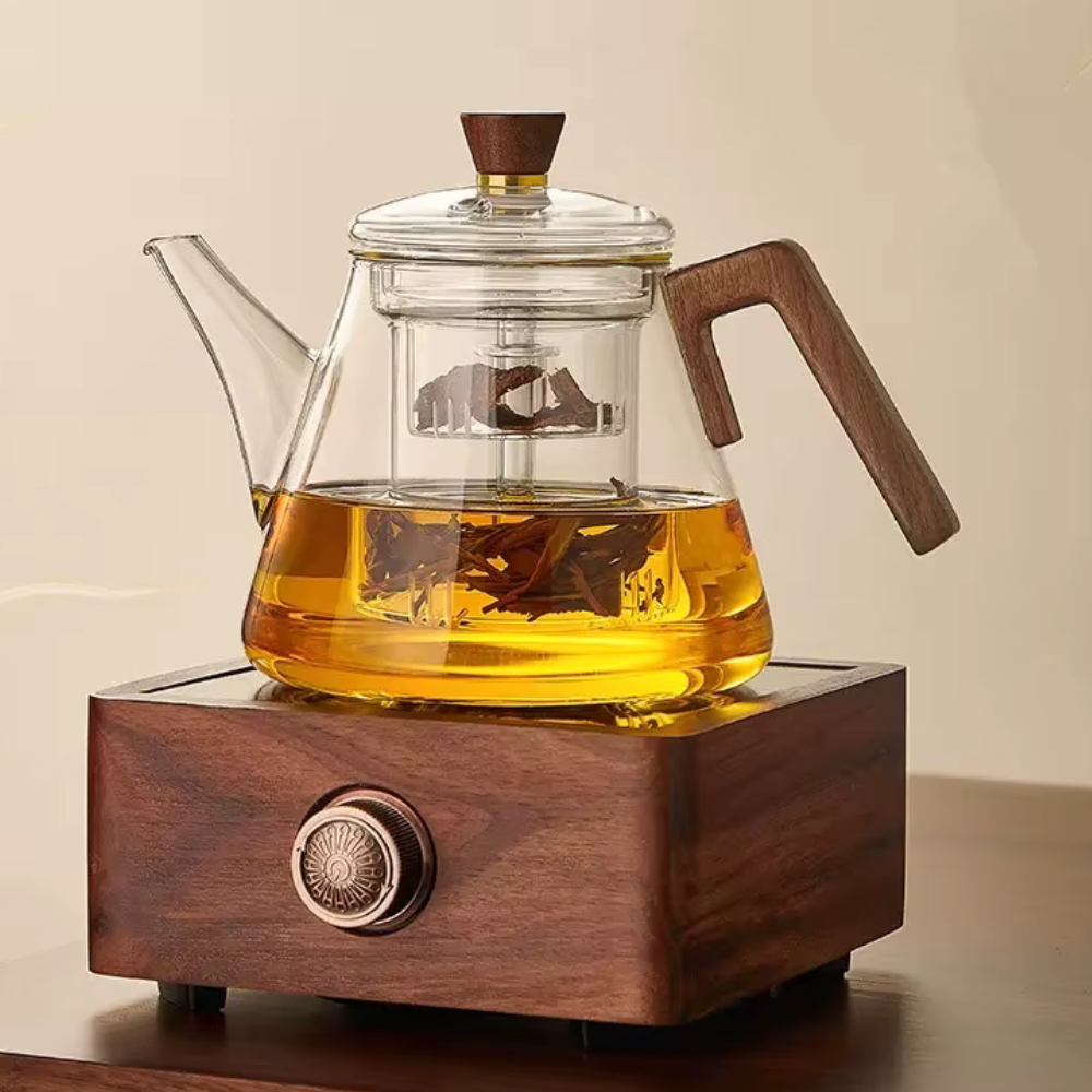 Minimalistic Glass Teapot Kettle, Tea Kettle Brew With Wooden Handle