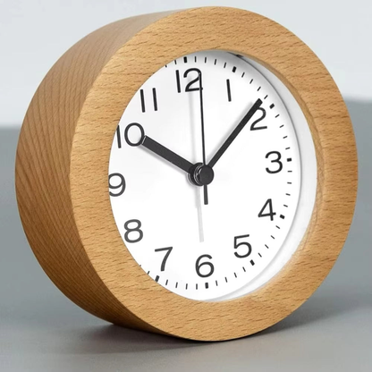 Analog Alarm Clock with Silent Quartz Movement and Solid Beech Wood Frame