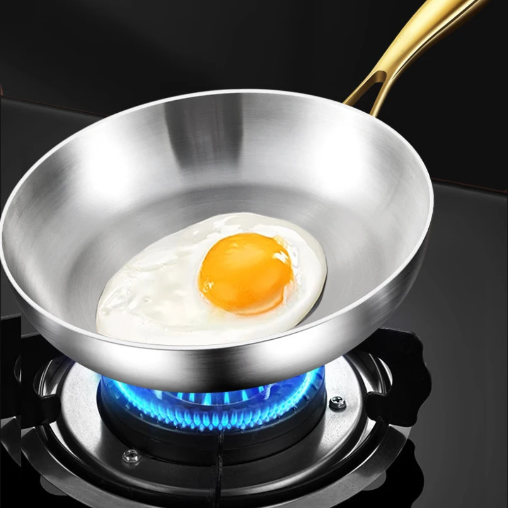 Frying Pan Stainless Steel 316 Multi Cooktop Wok with Glass Lid