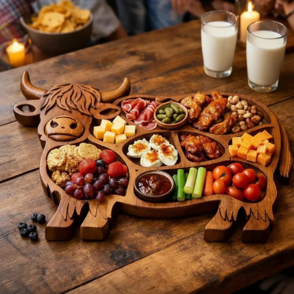 Wood Charcuterie Boards Cow Shaped Solid Wood Meat and Cheese Platter